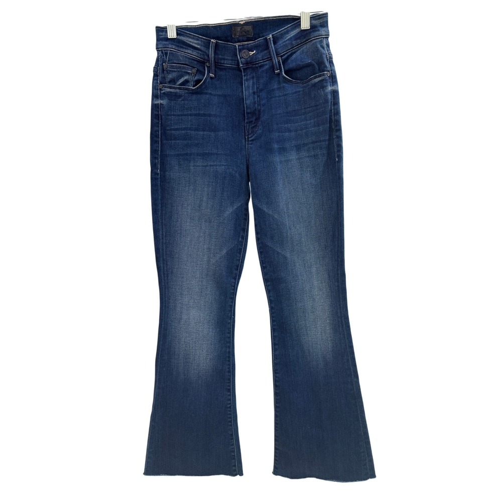 Mother The Weekender Fray Jeans Womens 25 Blue Flare Raw Hem High Rise USA